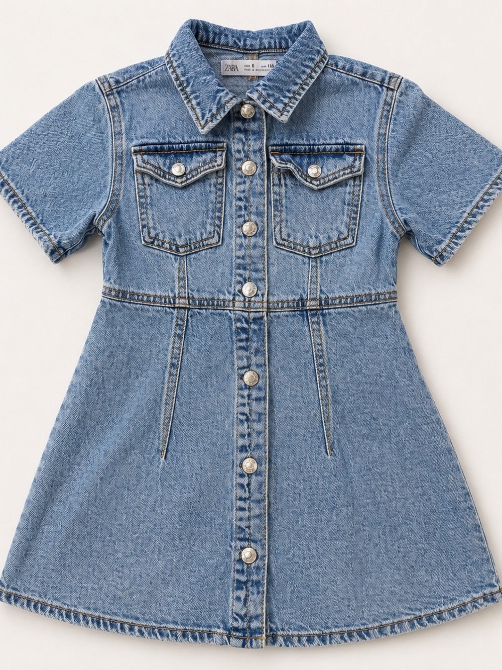 Zara Girls Blue Denim Button-Front Mini Dress| size 6 | Back to School